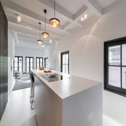 Thi công đá nhân tạo solid surface ốp bàn bếp- căn hộ tại Amsterdam